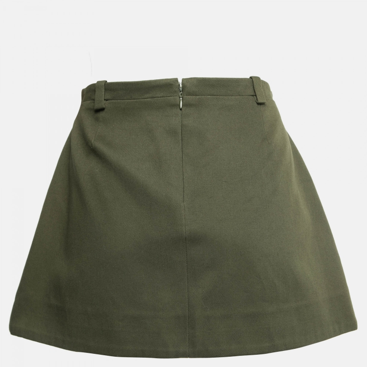 Pre Owned Balenciaga Olive Green Cotton Pleated Mini Skirt M