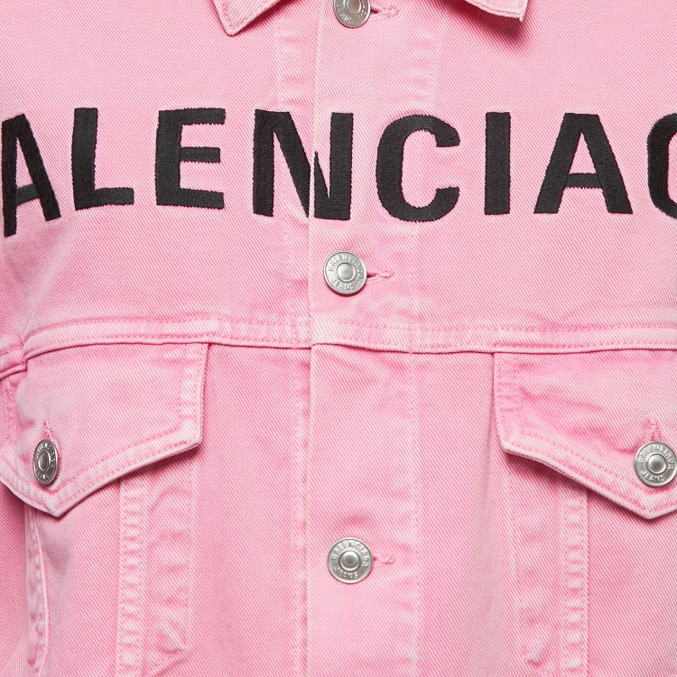 مملوكة مسبقًا Balenciaga Pink Logo Embroidered Denim Button Front Jacket S
