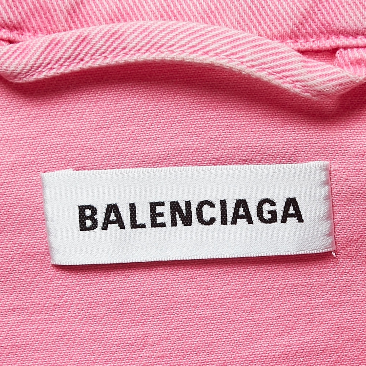 مملوكة مسبقًا Balenciaga Pink Logo Embroidered Denim Button Front Jacket S