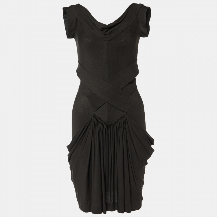 Pre Owned Balenciaga Black Silk Knit Shift Dress M