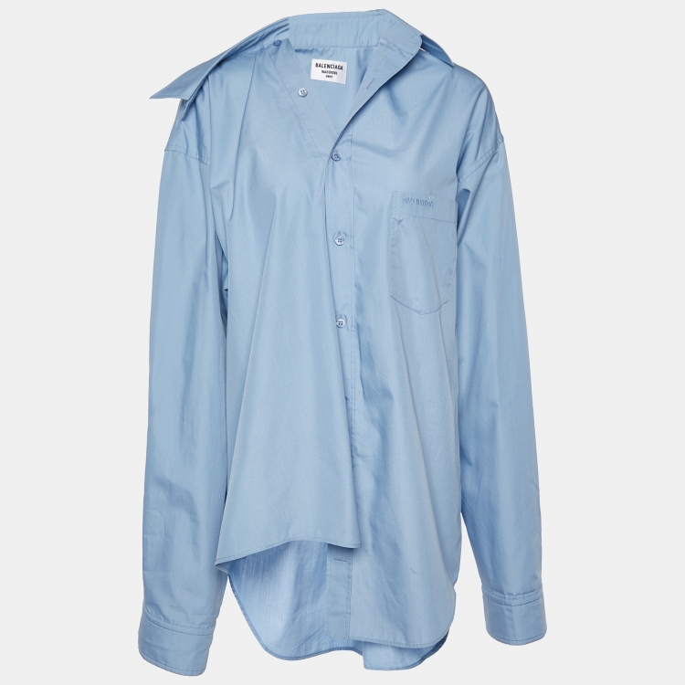 Pre Owned Balenciaga Blue Cotton Blend Asymmetric Oversized Shirt S