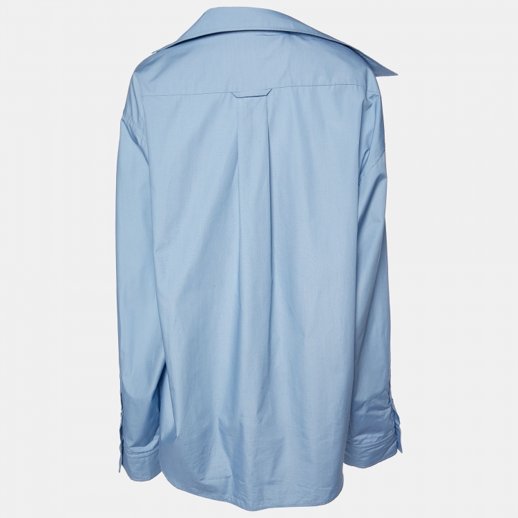 Pre Owned Balenciaga Blue Cotton Blend Asymmetric Oversized Shirt S