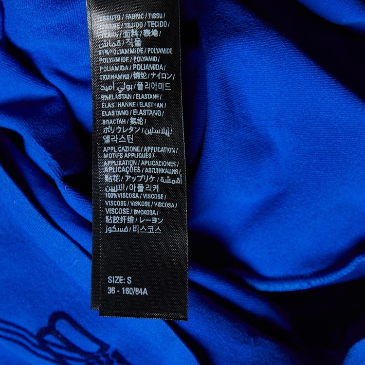 Pre Owned Balenciaga Blue Monogram Stretch Knit Top S