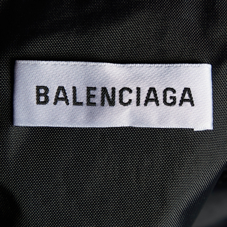 Pre Owned Balenciaga Black Logo Print Denim and Nylon Zip Front Oversized Jacket L
