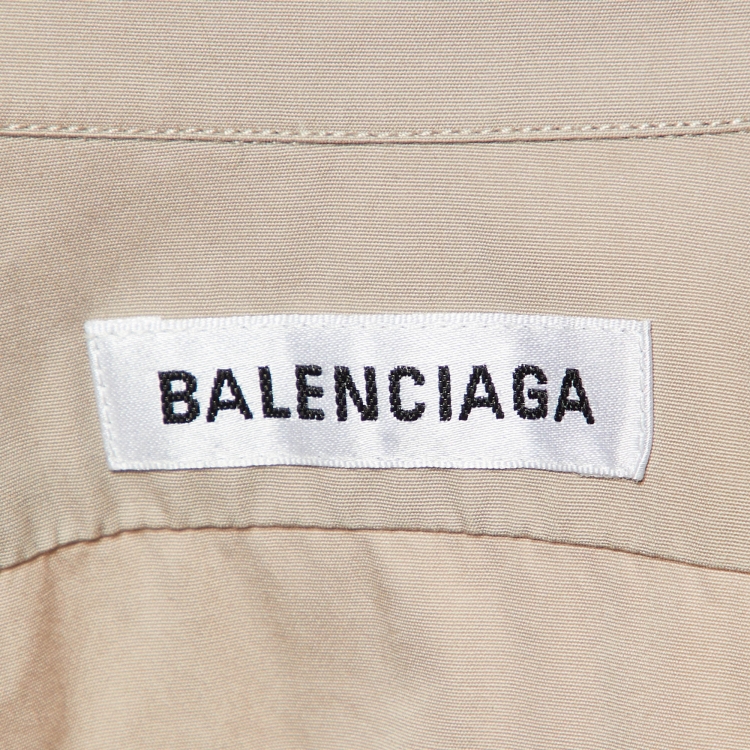 Pre Owned Balenciaga Beige Cotton Logo Printed Oversized Shirt L