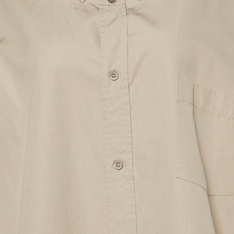 Pre Owned Balenciaga Beige Cotton Logo Printed Oversized Shirt L