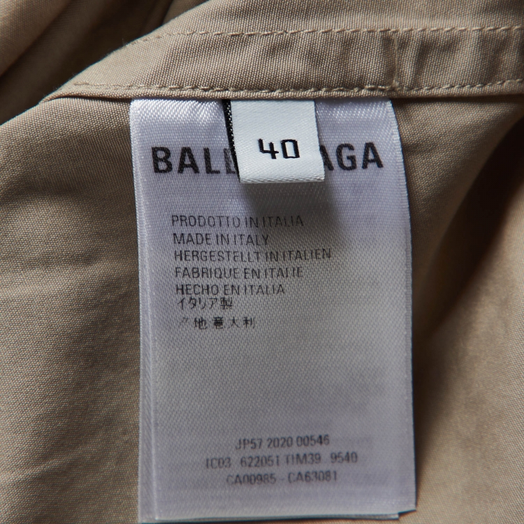 Pre Owned Balenciaga Beige Cotton Logo Printed Oversized Shirt L
