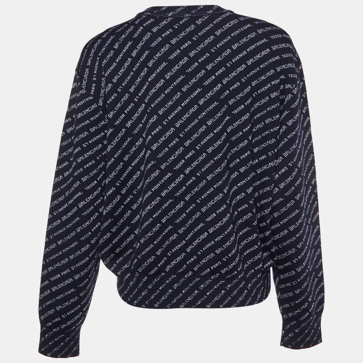 Balenciaga Navy Blue Patterned Wool Sweater L Balenciaga TLC