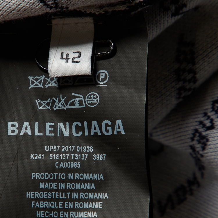 Pre Owned Balenciaga Navy Blue Patterned Wool Sweater L