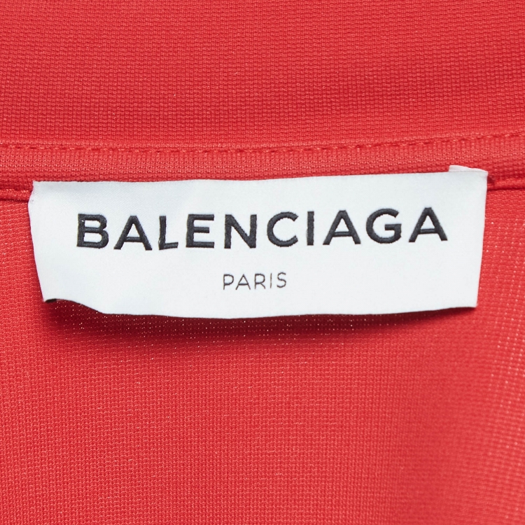 Pre Owned Balenciaga Red Logo Print Jersey Bomber Jacket M