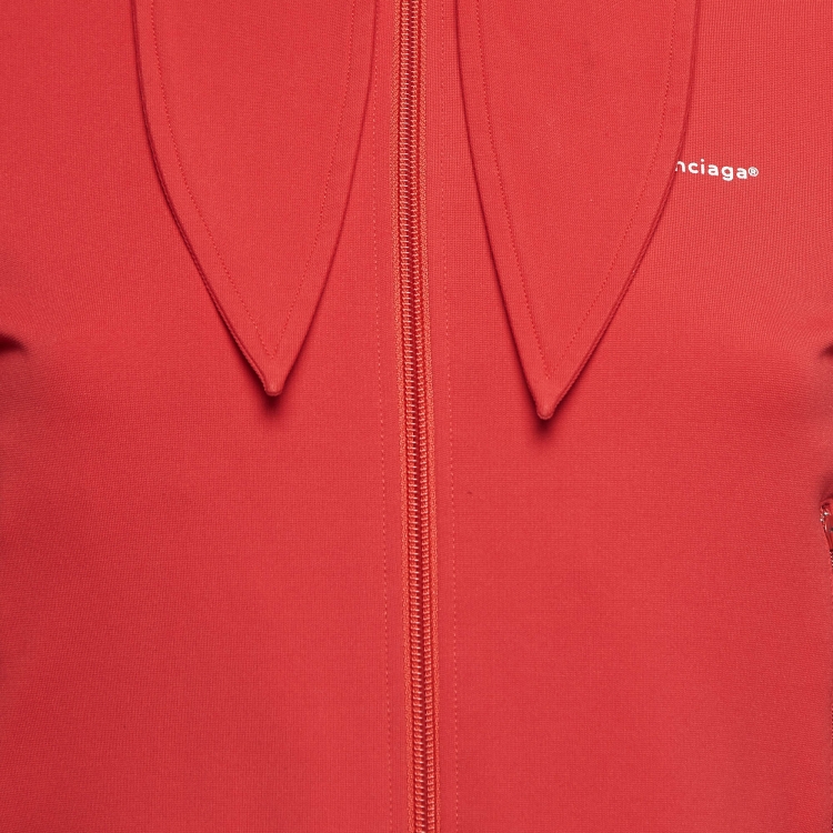 Pre Owned Balenciaga Red Logo Print Jersey Bomber Jacket M