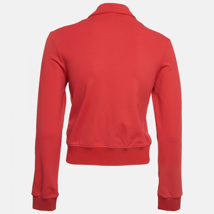 Pre Owned Balenciaga Red Logo Print Jersey Bomber Jacket M