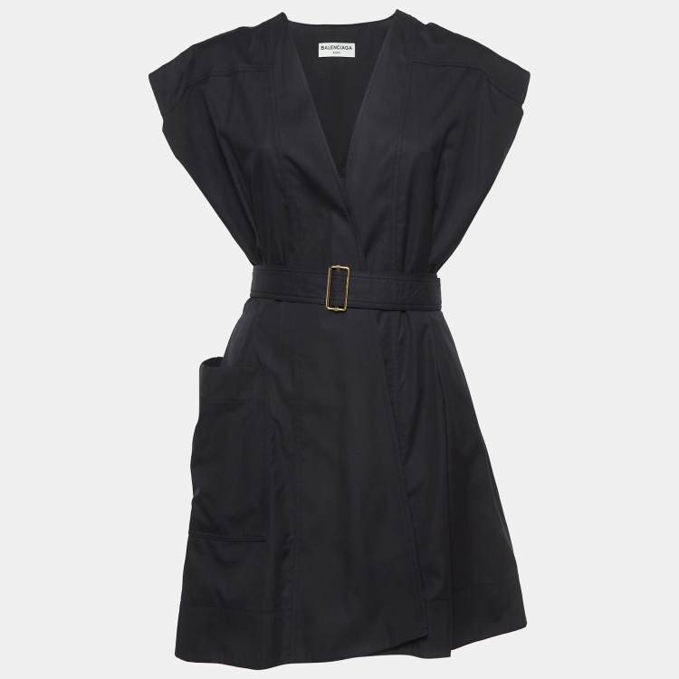 Pre Owned Balenciaga Black Cotton Pintuck Mini Dress M