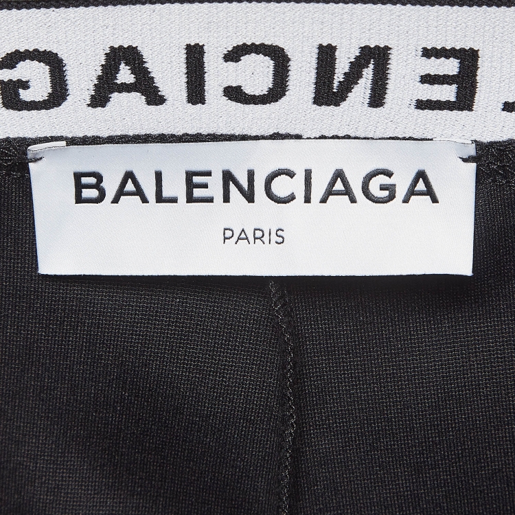 Pre Owned Balenciaga Black Stretch Knit Logo Waist Detailed Leggings S