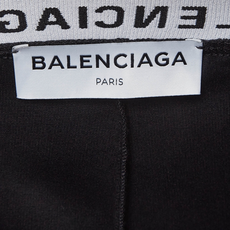 Pre Owned Balenciaga Black Stretch Knit Logo Waist Detailed Leggings S
