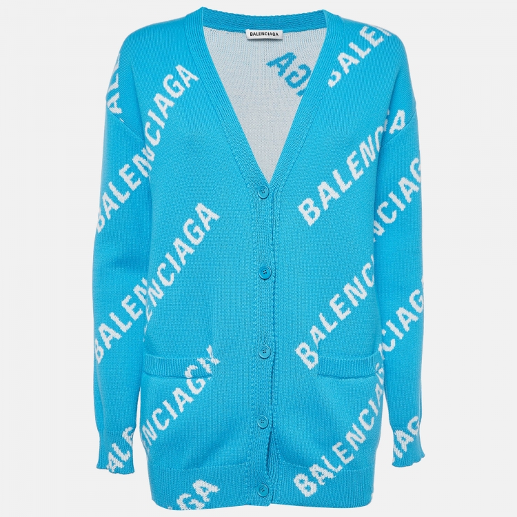 Balenciaga Blue Logo Printed Oversize Cardigan XS Balenciaga TLC