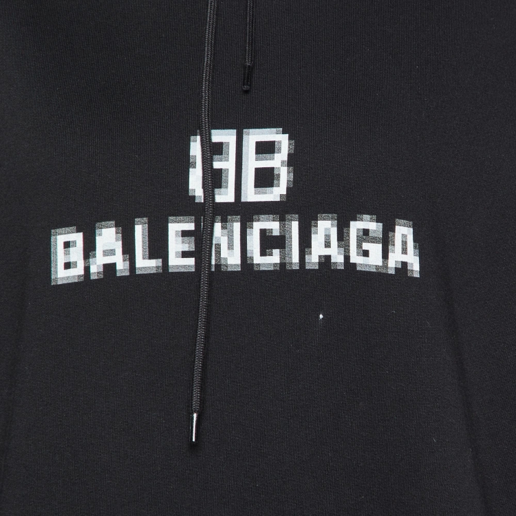 Pre Owned Balenciaga Black Logo Print Cotton Hooded Sweatshirt XS