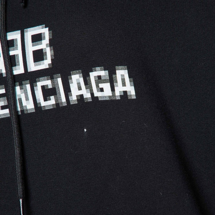 Pre Owned Balenciaga Black Logo Print Cotton Hooded Sweatshirt XS