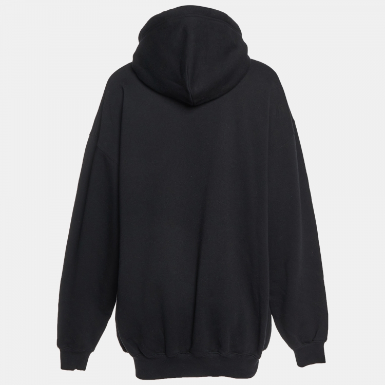 Pre Owned Balenciaga Black Logo Print Cotton Hooded Sweatshirt XS