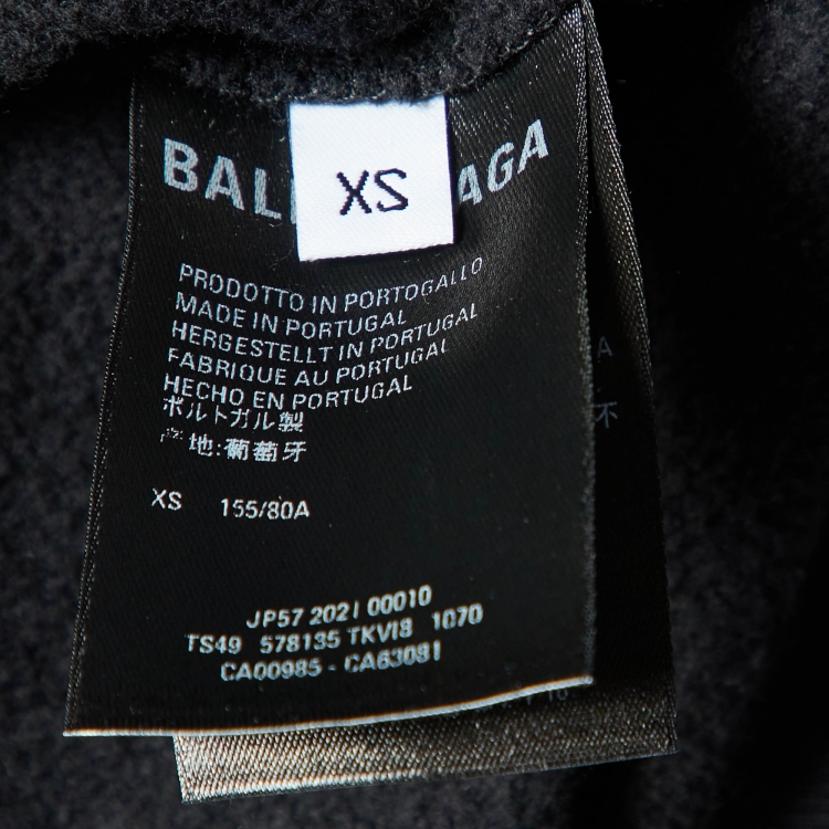 Pre Owned Balenciaga Black Logo Print Cotton Hooded Sweatshirt XS