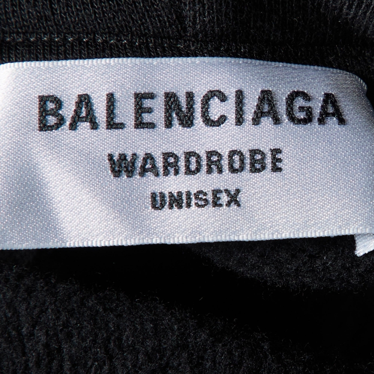 Pre Owned Balenciaga Black Logo Print Cotton Hooded Sweatshirt XS