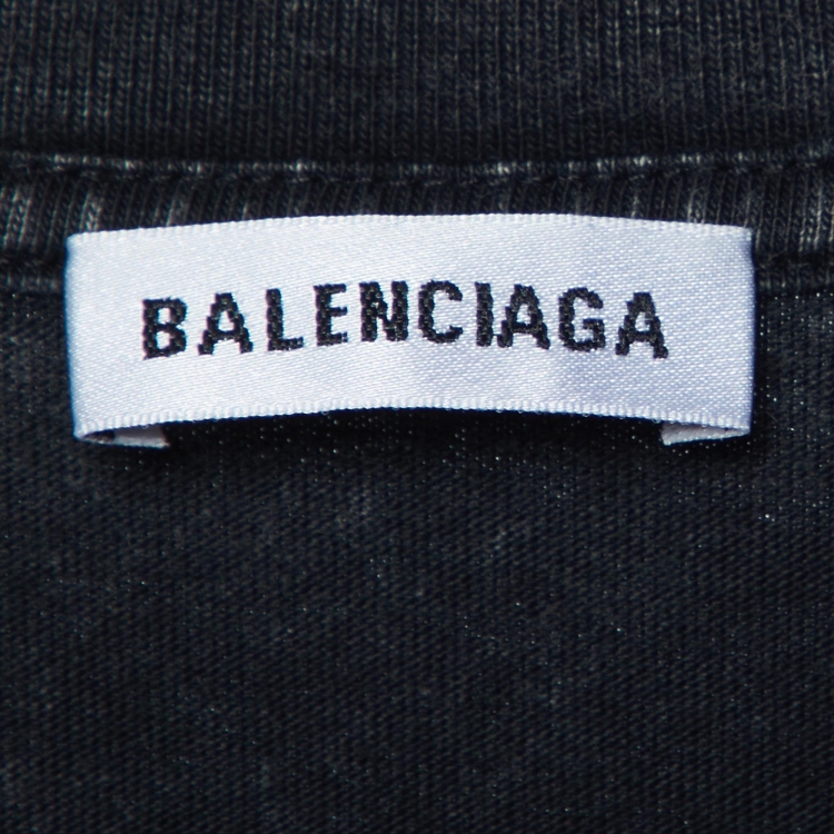 Pre Owned Balenciaga Grey Logo Print Cotton Crew Neck T-Shirt M
