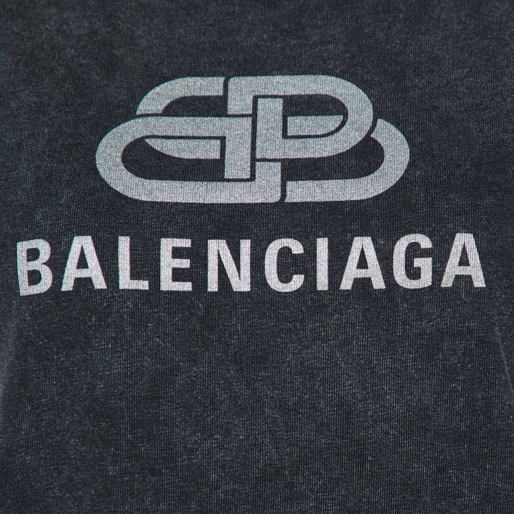 Pre Owned Balenciaga Grey Logo Print Cotton Crew Neck T-Shirt M