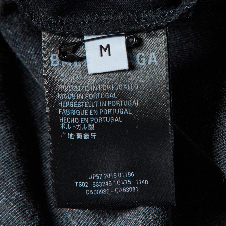 Pre Owned Balenciaga Grey Logo Print Cotton Crew Neck T-Shirt M
