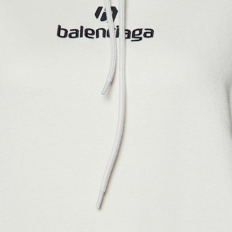 Pre Owned Balenciaga Light Beige Logo Embroidered Cotton Oversized Hoodie XS