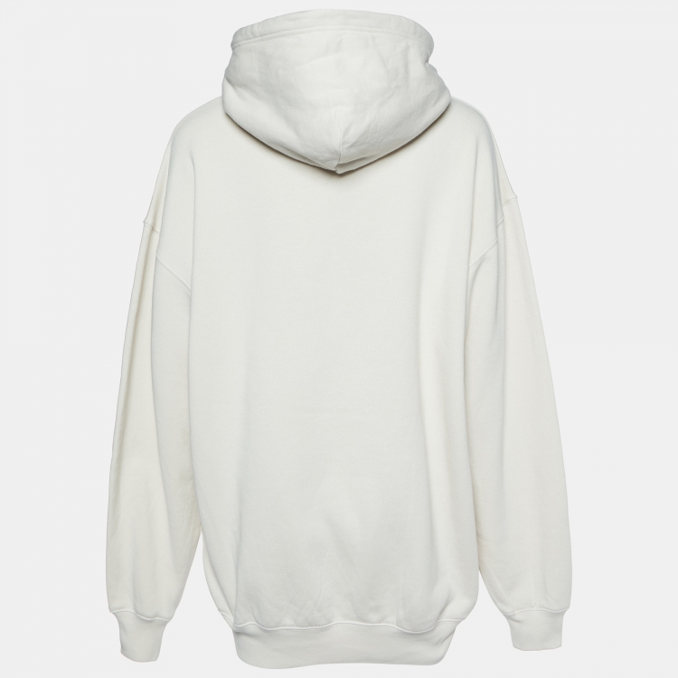 Pre Owned Balenciaga Light Beige Logo Embroidered Cotton Oversized Hoodie XS