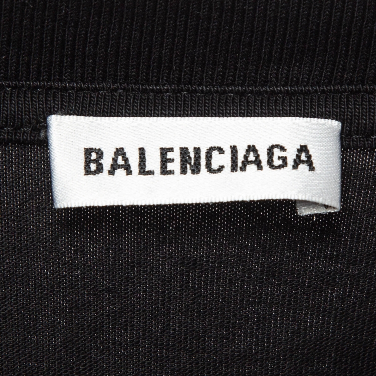 Pre Owned Balenciaga Black Logo Print Cotton T-Shirt L