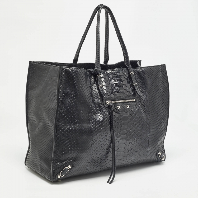Pre Owned Balenciaga Black Python Papier A4 Tote