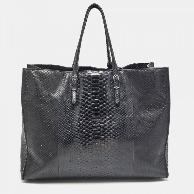 Pre Owned Balenciaga Black Python Papier A4 Tote