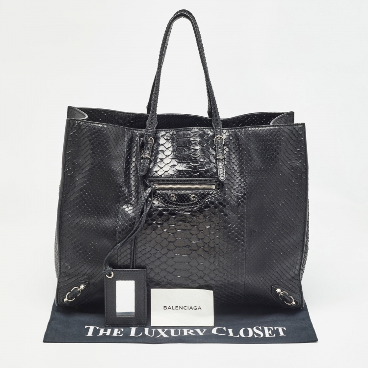 Pre Owned Balenciaga Black Python Papier A4 Tote