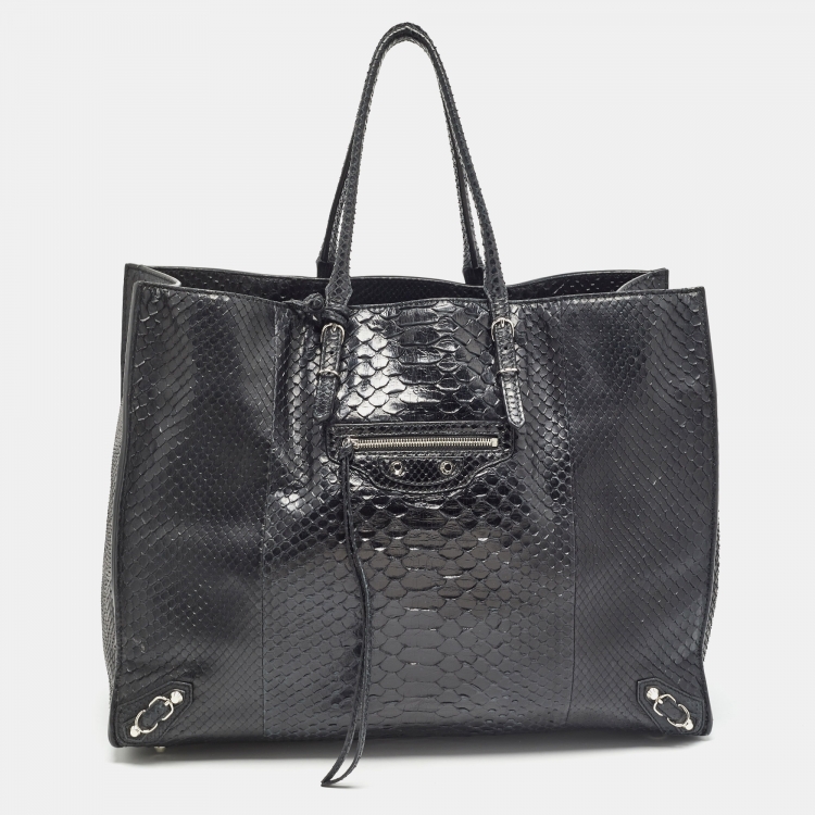 Pre Owned Balenciaga Black Python Papier A4 Tote