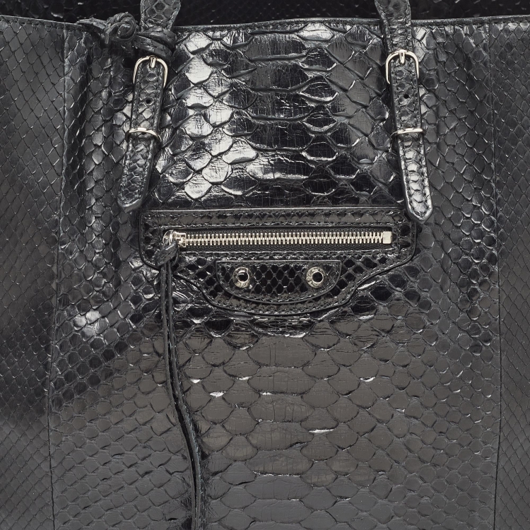 Pre Owned Balenciaga Black Python Papier A4 Tote