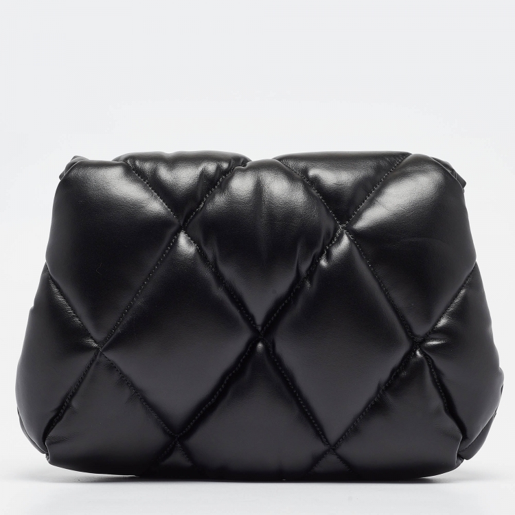 Pre Owned Balenciaga Black Quilted Leather Touch Puffy Clutch 