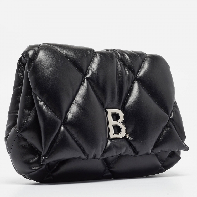 Pre Owned Balenciaga Black Quilted Leather Touch Puffy Clutch 