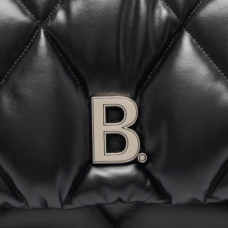 Pre Owned Balenciaga Black Quilted Leather Touch Puffy Clutch 