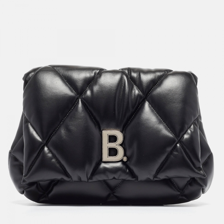Pre Owned Balenciaga Black Quilted Leather Touch Puffy Clutch 