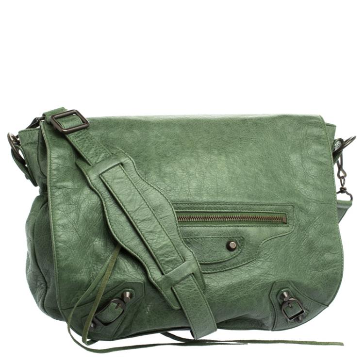 Pre Owned Balenciaga Vert Gazon Leather Classic Arena Folk Messenger Bag