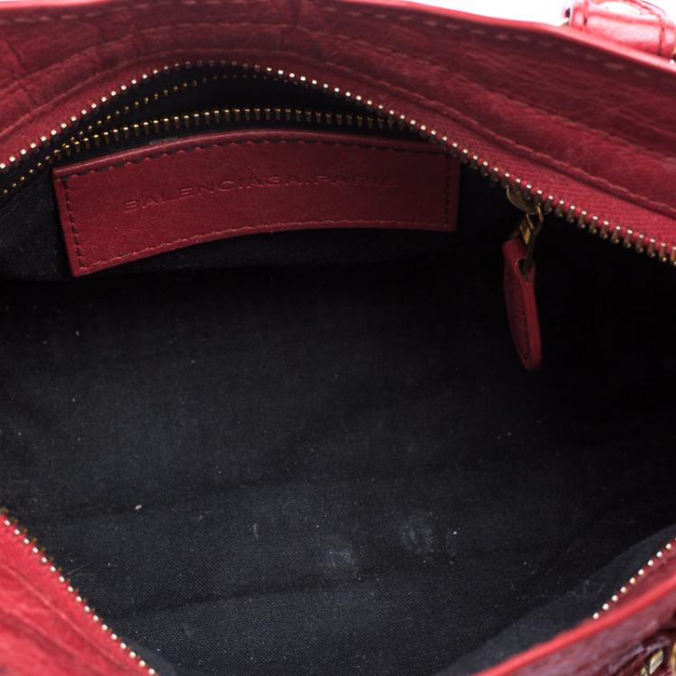 Pre Owned Balenciaga Red Leather Mini Gold Hardware City Bag
