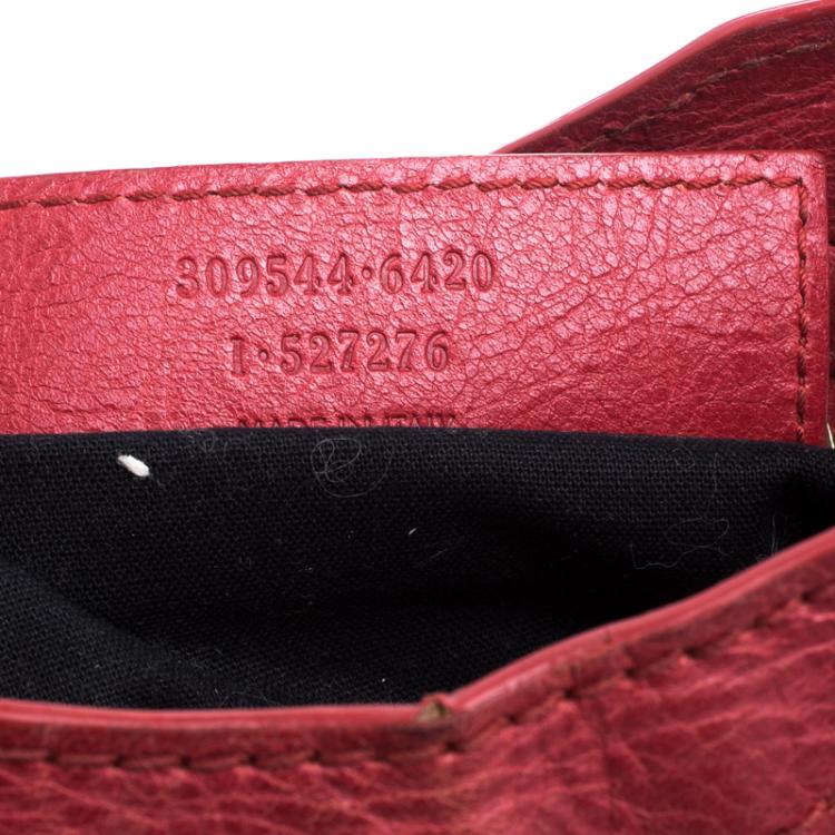 Pre Owned Balenciaga Red Leather Mini Gold Hardware City Bag