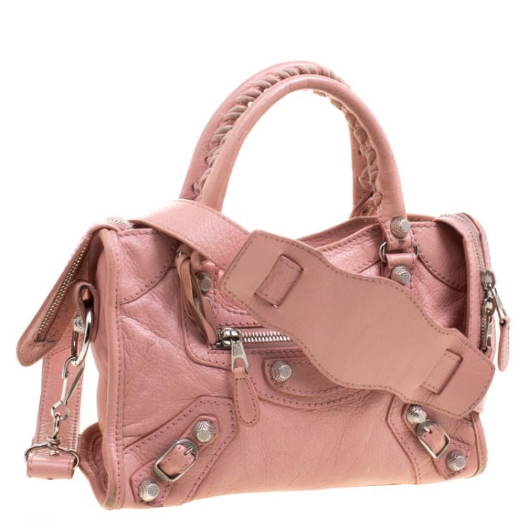 Pre Owned Balenciaga Vieux Rose Leather Mini Silver Hardware City Bag