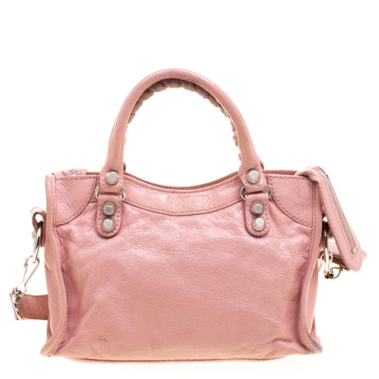 Pre Owned Balenciaga Vieux Rose Leather Mini Silver Hardware City Bag