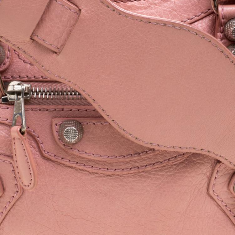 Pre Owned Balenciaga Vieux Rose Leather Mini Silver Hardware City Bag