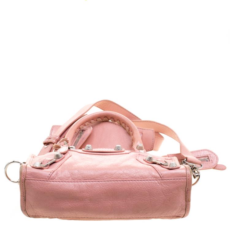 Pre Owned Balenciaga Vieux Rose Leather Mini Silver Hardware City Bag