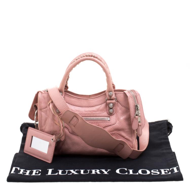 Pre Owned Balenciaga Vieux Rose Leather Mini Silver Hardware City Bag