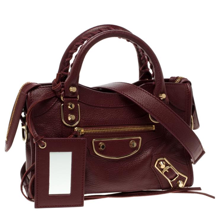 Pre Owned Balenciaga Marron Leather Mini Gold Hardware City Bag