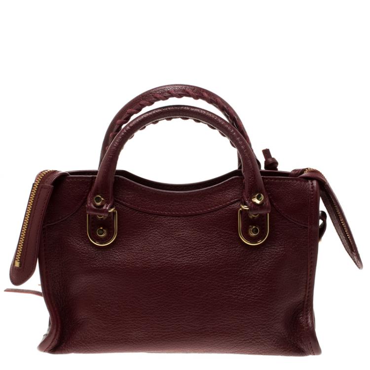 Pre Owned Balenciaga Marron Leather Mini Gold Hardware City Bag